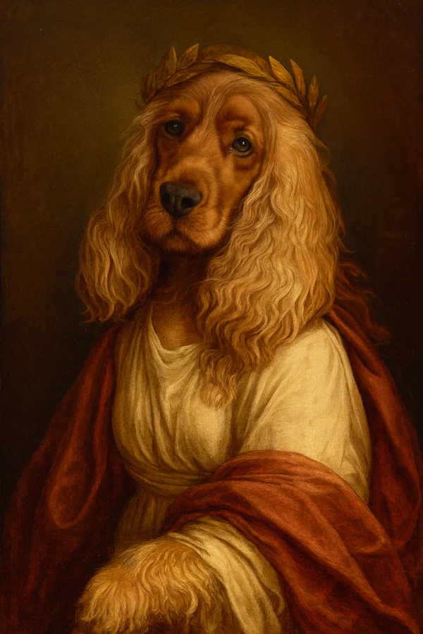 Portrait de chien personnalisé style Antiquité (Femme) - Transformez votre compagnon en déesse de l'antiquité grecque ou romaine - AnimArt Studio