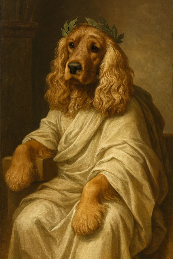 Portrait de chien personnalisé style Antiquité (Homme) - Transformez votre compagnon en héros de l'antiquité grecque ou romaine - AnimArt Studio
