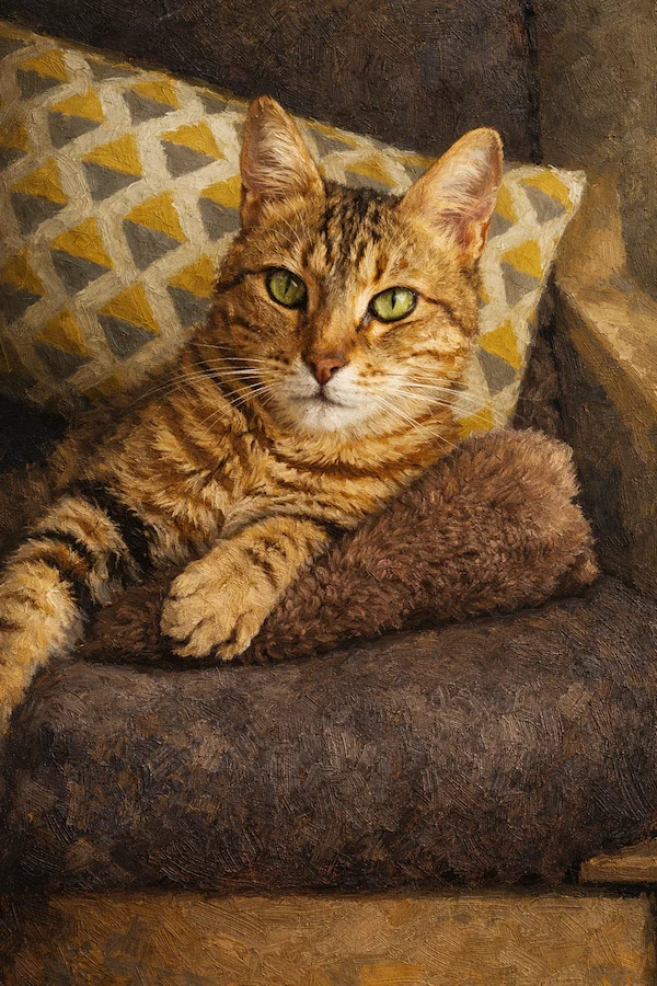 Portrait de chat personnalisé style Peinture à l'huile - Appliquez à votre photo des textures riches et des couleurs vives - AnimArt Studio