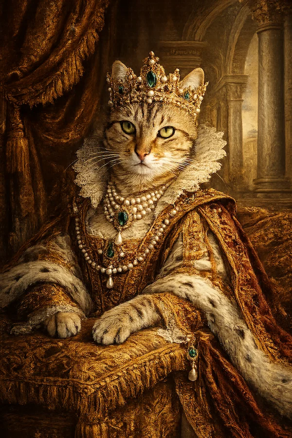 Portrait de chat personnalisé style Renaissance (Femme) - Transformez votre compagnon en portrait classique de la renaissance féminine - AnimArt Studio