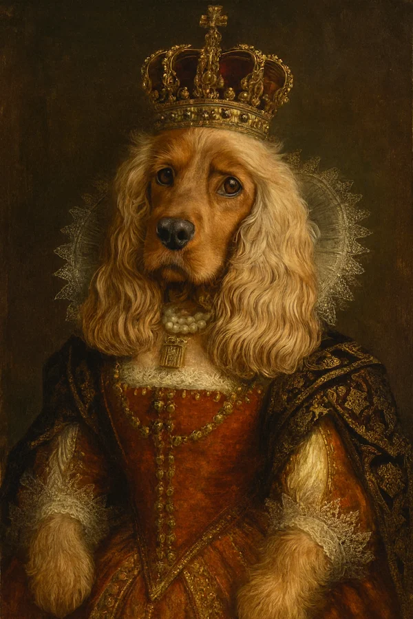 Portrait de chien personnalisé style Renaissance (Femme) - Transformez votre compagnon en portrait classique de la renaissance féminine - AnimArt Studio