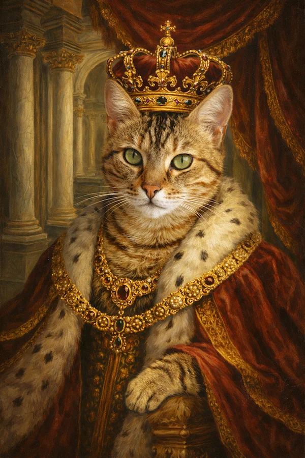 Portrait de chat personnalisé style Renaissance (Homme) - Transformez votre compagnon en portrait classique de la renaissance masculine - AnimArt Studio