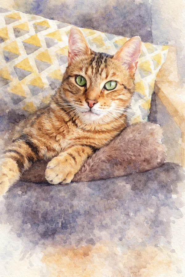 Portrait de chat personnalisé style Aquarelle - Appliquez à votre photo des traits de pinceau légers et des couleurs douces - AnimArt Studio